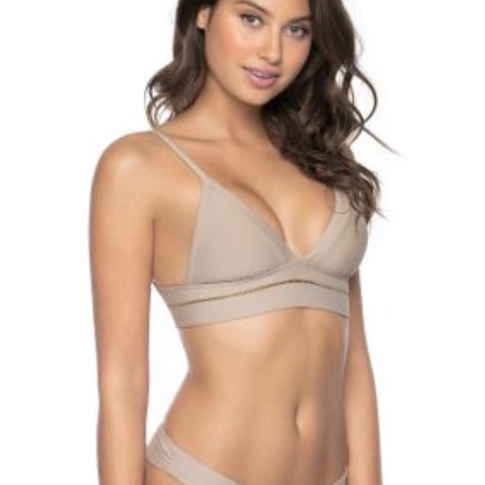 NWT PilyQ Stitched Kylie Halter Bikini Top Oyster L